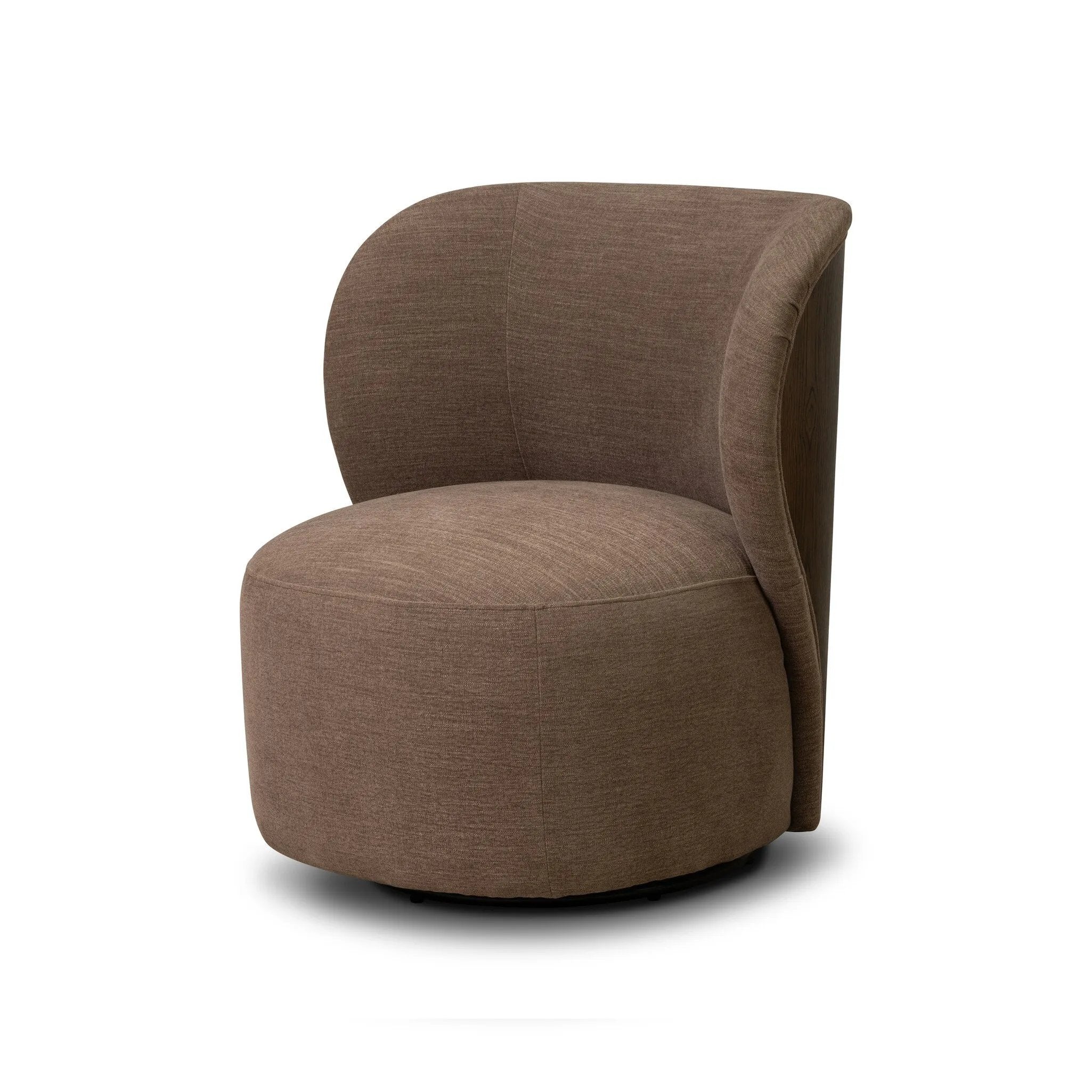 Great for smaller spaces or a reading nook, this petite slipper chair is backed with textured wood that folds into wings, cradling the head and shoulders for a little extra support. Features a 360-degree swivel base.As enthusiasts of organic modern design at Amethyst, we love the optimistic inspired Trisha Swivel Chair - Laughlin Cafe. Amethyst Home provides interior design, new home construction design consulting, vintage area rugs, and lighting in the Alpharetta metro area.