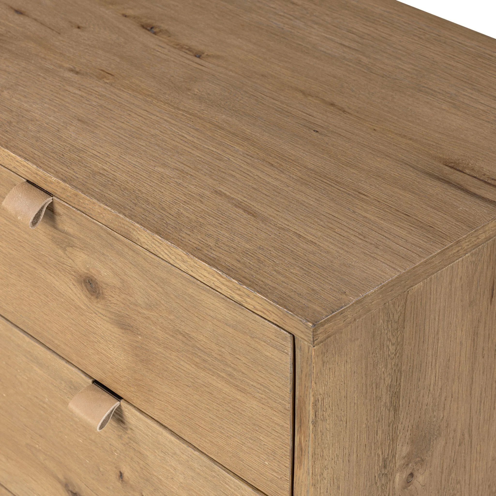 Modern Shaker style meets Scandinavian simplicity in this warm worn oak dresser. Seven spacious drawers with leather pulls provide plenty of room for clothing.As enthusiasts of organic modern materials at Amethyst, we love the warm modern inspired Tula 7 Drawer Dresser - Worn Oak Veneer. Amethyst Home provides interior design, new home construction design consulting, vintage area rugs, and lighting in the Boston metro area.