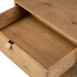 Modern Shaker style meets Scandinavian simplicity in this warm worn oak nightstand. A single drawer with a leather pull plus open lower shelving brings storage to the bedside.As enthusiasts of natural aesthetics at Amethyst, we love the designer inspired Tula Nightstand - Worn Oak Veneer. Amethyst Home provides interior design, new home construction design consulting, vintage area rugs, and lighting in the Charlotte metro area.