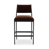 A metal frame with a tapered profile pairs with a velvety brown upholstered seat and back, striking balance in both scale in texture. Perfectly scaled for the counter.As lovers of wabi sabi design at Amethyst, we love the warm modern inspired Valeene Bar + Counter Stool. Amethyst Home provides interior design, new home construction design consulting, vintage area rugs, and lighting in the Portland metro area.