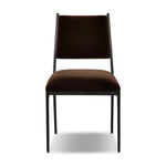 A metal frame with a tapered profile pairs with a velvety brown upholstered seat and back, striking balance in both scale in texture.As lovers of natural aesthetics at Amethyst, we love the warm modern inspired Valeene Dining Chair - Monte Chocolate. This item pairs well with other brands such as Four Hands and is perfect for loft homes Amethyst Home provides interior design, new home construction design consulting, vintage area rugs, and lighting in the Houston metro area.