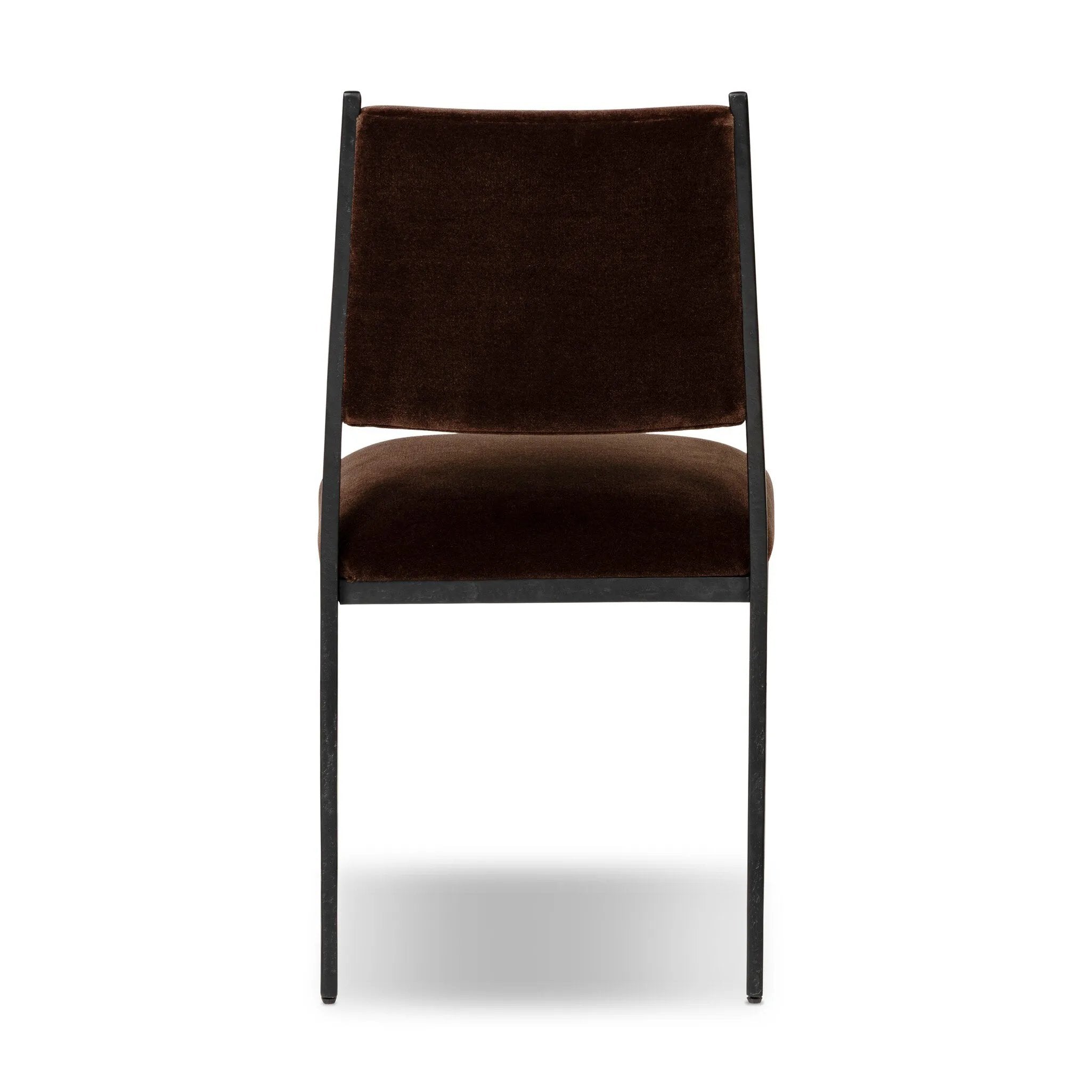 A metal frame with a tapered profile pairs with a velvety brown upholstered seat and back, striking balance in both scale in texture.As lovers of natural aesthetics at Amethyst, we love the warm modern inspired Valeene Dining Chair - Monte Chocolate. This item pairs well with other brands such as Four Hands and is perfect for loft homes Amethyst Home provides interior design, new home construction design consulting, vintage area rugs, and lighting in the Miami metro area.