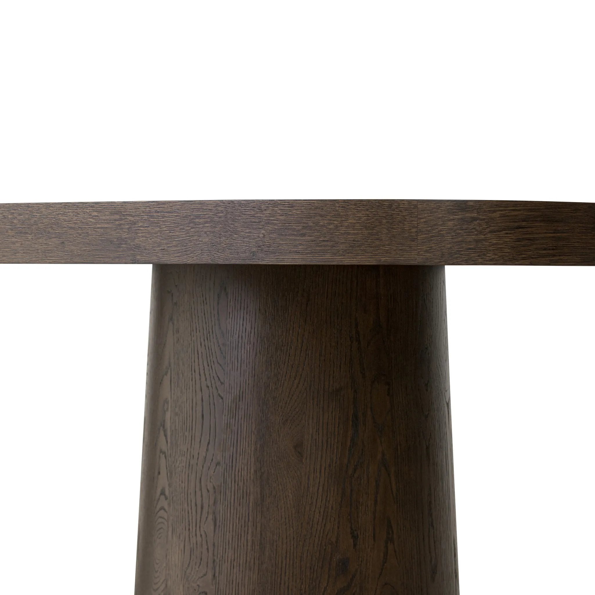 Smooth and shapely with heavy proportions, exaggerated cylinder legs pair with a softened pill-shaped top, with subtly arched sides. Made from oak veneer with a rustic brown finish, for a warm, welcoming look Amethyst Home provides interior design, new home construction design consulting, vintage area rugs, and lighting in the Portland metro area.