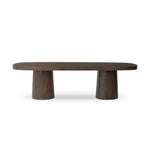 Smooth and shapely with heavy proportions, exaggerated cylinder legs pair with a softened pill-shaped top, with subtly arched sides. Made from oak veneer with a rustic brown finish, for a warm, welcoming look Amethyst Home provides interior design, new home construction design consulting, vintage area rugs, and lighting in the Salt Lake City metro area.