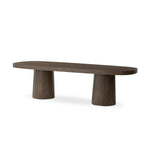 Smooth and shapely with heavy proportions, exaggerated cylinder legs pair with a softened pill-shaped top, with subtly arched sides. Made from oak veneer with a rustic brown finish, for a warm, welcoming look Amethyst Home provides interior design, new home construction design consulting, vintage area rugs, and lighting in the Seattle metro area.