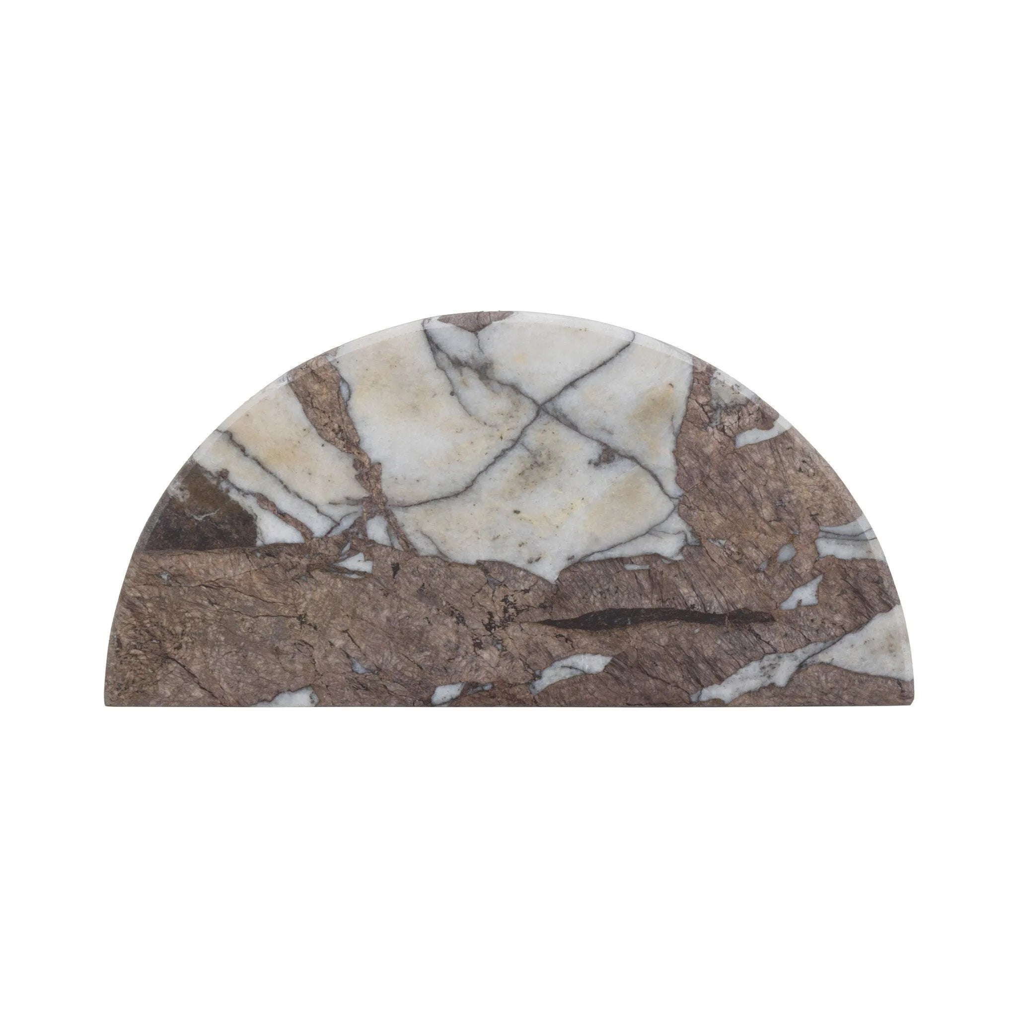 A study in sturdy materials. Distressed bronze aluminum supports a crescent tabletop of solid smoked marble. Unique demilune shape creates styling options, whether against the wall or next to a sofa.As lovers of natural design at Amethyst, we love the warm modern inspired Valentina End Table. Amethyst Home provides interior design, new home construction design consulting, vintage area rugs, and lighting in the Charlotte metro area.