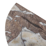 A study in sturdy materials. Distressed bronze aluminum supports a crescent tabletop of solid smoked marble. Unique demilune shape creates styling options, whether against the wall or next to a sofa.As lovers of natural design at Amethyst, we love the warm modern inspired Valentina End Table. Amethyst Home provides interior design, new home construction design consulting, vintage area rugs, and lighting in the Dallas metro area.