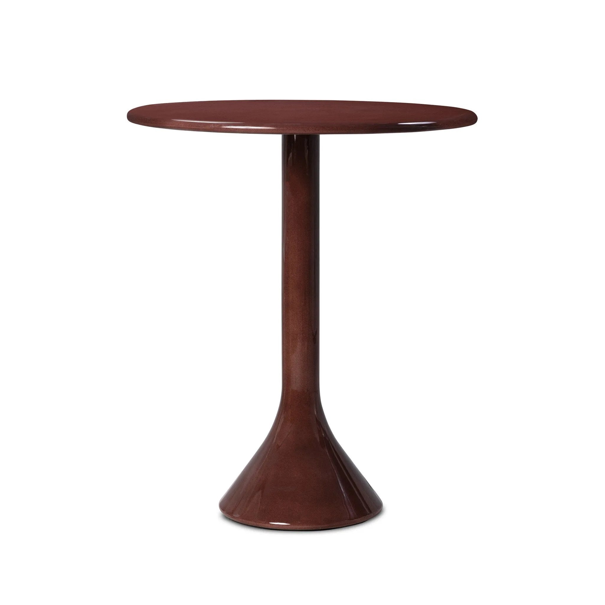 Retro vibes. Made from smooth, solid concrete with a high-gloss red finish, this counter-height table supports a rounded top that's perfect for intimate dining or cocktail hour.As lovers of natural aesthetics at Amethyst, we love the warm modern inspired Vernon Bar Table. Amethyst Home provides interior design, new home construction design consulting, vintage area rugs, and lighting in the Salt Lake City metro area.