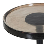A sphere-shaped base of amber cast glass supports slim, black-finished iron piping and a tray-style tabletop that's perfectly sized to keep your favorite book or nightcap within reach Amethyst Home provides interior design, new home construction design consulting, vintage area rugs, and lighting in the Newport Beach metro area.