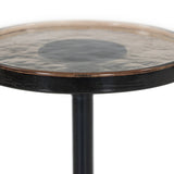 A sphere-shaped base of amber cast glass supports slim, black-finished iron piping and a tray-style tabletop that's perfectly sized to keep your favorite book or nightcap within reach Amethyst Home provides interior design, new home construction design consulting, vintage area rugs, and lighting in the Park City metro area.