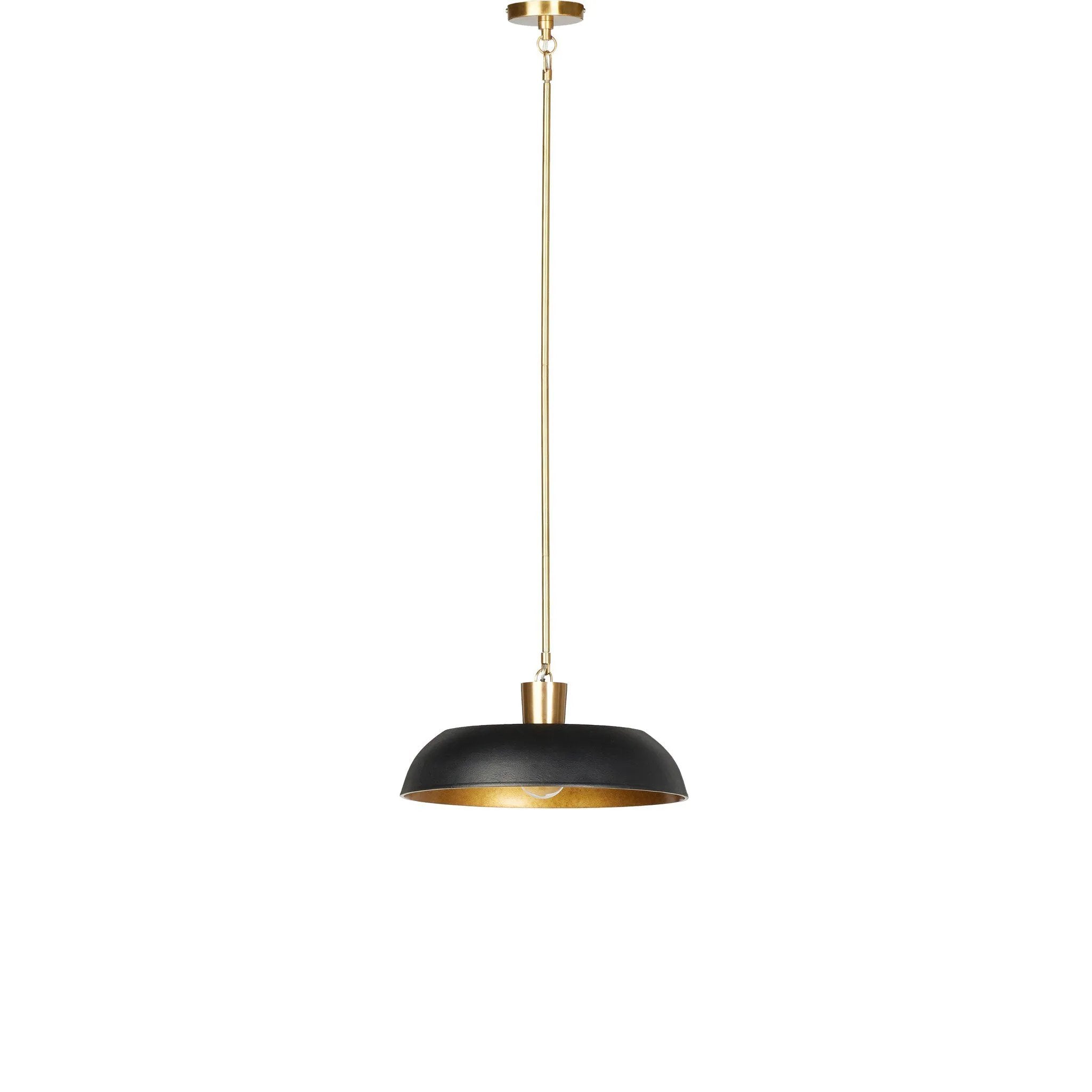Low-profile pendant light with wide cast aluminum shade in a black textured finish. Gold leaf interior reflects to emit a warm, inviting glow that meets vintage inspiration and modern simplicity.Collection: Dan Amethyst Home provides interior design, new home construction design consulting, vintage area rugs, and lighting in the Park City metro area.