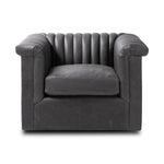 Featuring Watson Palermo Black Swivel Chair by Four Hands at Amethyst Home. Try a uniquely fresh take on traditional. Squared arms reimagine the English roll arm, with vertical channeling for a linear look with great texture. Swivel chair is upholstered in a thick-cut leather with natural graining throughout for added depth.
Overall Dimensions: 37.00"w x 33.. Amethyst Home provides interior design, new home construction design consulting, vintage area rugs, and lighting in the Portland metro area.