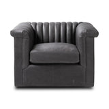 Featuring Watson Palermo Black Swivel Chair by Four Hands at Amethyst Home. Try a uniquely fresh take on traditional. Squared arms reimagine the English roll arm, with vertical channeling for a linear look with great texture. Swivel chair is upholstered in a thick-cut leather with natural graining throughout for added depth.
Overall Dimensions: 37.00"w x 33.. Amethyst Home provides interior design, new home construction design consulting, vintage area rugs, and lighting in the Portland metro area.