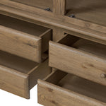 Featuring Whitman Worn Oak Cabinet by Four Hands at Amethyst Home. Crafted from worn oak for a found, heritage look, naturally beautiful cabinetry offers generous storage space by way of roomy shelving and four lower drawers.Overall Dimensions: 64.00"w x 19.00"d x 73.75"hWeight : 311.95 lbsMaterials: Solid Oak, Thick Oak Veneer. Amethyst Home provides interior design, new home construction design consulting, vintage area rugs, and lighting in the Houston metro area.