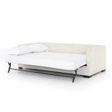 A simple, stylish silhouette redefines the classic sofa bed. With knife-edge pillows and high-performance upholstery, a discreetly concealed sleeper mechanism allows for one-step pullout with ultimate ease. Unfolded, sofa cushions form a comfortable Queen-size bed, ready to welcome overnight guests or make movie nights a little comfier. Amethyst Home provides interior design, new home construction design consulting, vintage area rugs, and lighting in the Charlotte metro area.