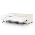 A simple, stylish silhouette redefines the classic sofa bed. With knife-edge pillows and high-performance upholstery, a discreetly concealed sleeper mechanism allows for one-step pullout with ultimate ease. Unfolded, sofa cushions form a comfortable Queen-size bed, ready to welcome overnight guests or make movie nights a little comfier. Amethyst Home provides interior design, new home construction design consulting, vintage area rugs, and lighting in the Newport Beach metro area.