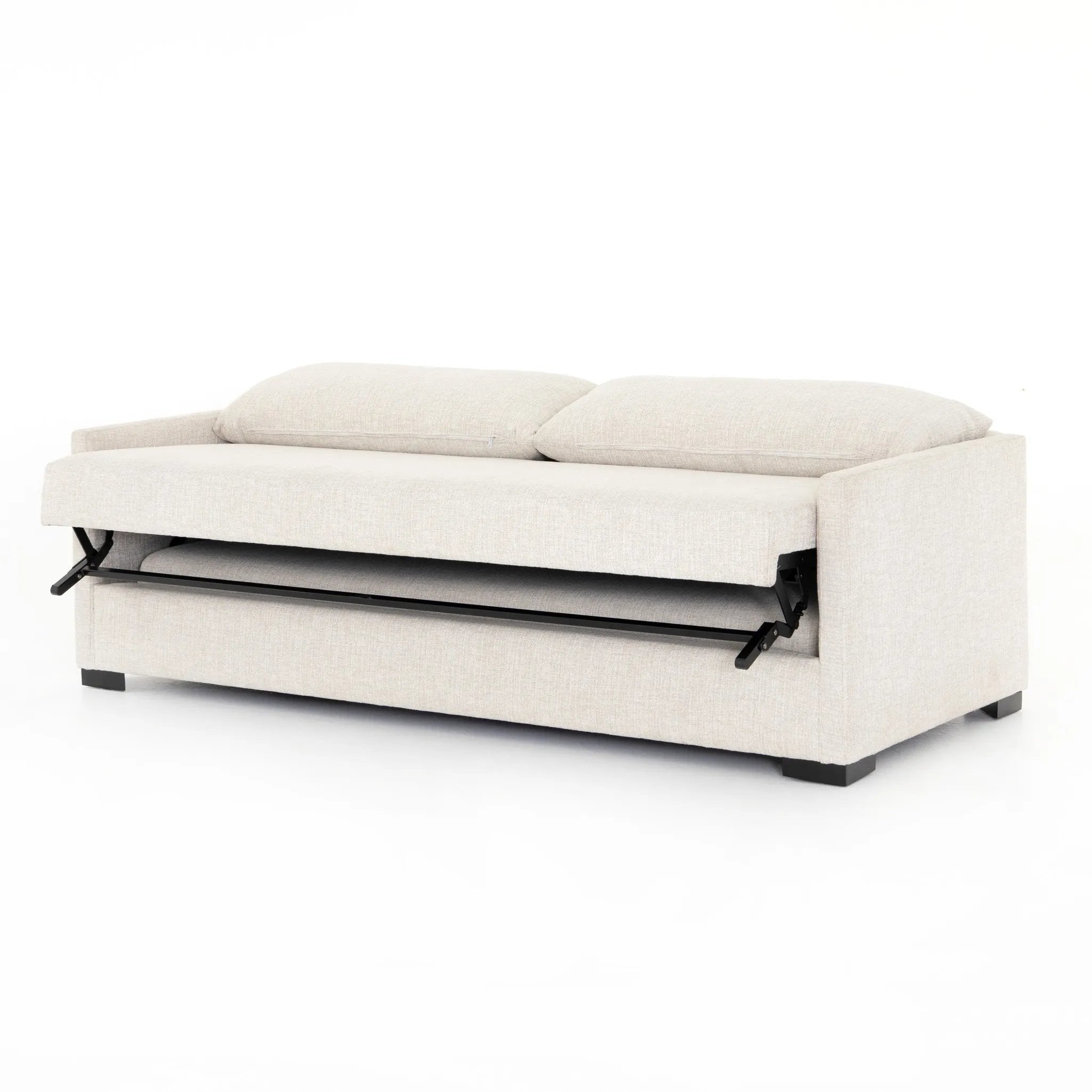 A simple, stylish silhouette redefines the classic sofa bed. With knife-edge pillows and high-performance upholstery, a discreetly concealed sleeper mechanism allows for one-step pullout with ultimate ease. Unfolded, sofa cushions form a comfortable Queen-size bed, ready to welcome overnight guests or make movie nights a little comfier. Amethyst Home provides interior design, new home construction design consulting, vintage area rugs, and lighting in the Portland metro area.
