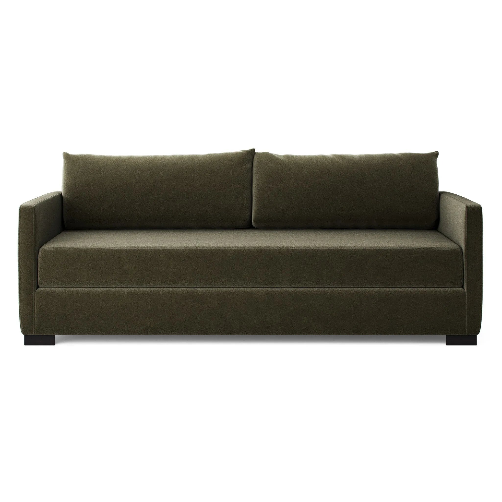 A simple, stylish silhouette redefines the classic sofa bed. With knife-edge pillows and high-performance upholstery, a discreetly concealed sleeper mechanism allows for one-step pullout with ultimate ease. Unfolded, sofa cushions form a comfortable full-size bed, ready to welcome overnight guests or make movie nights a little comfier. Amethyst Home provides interior design, new home construction design consulting, vintage area rugs, and lighting in the Charlotte metro area.