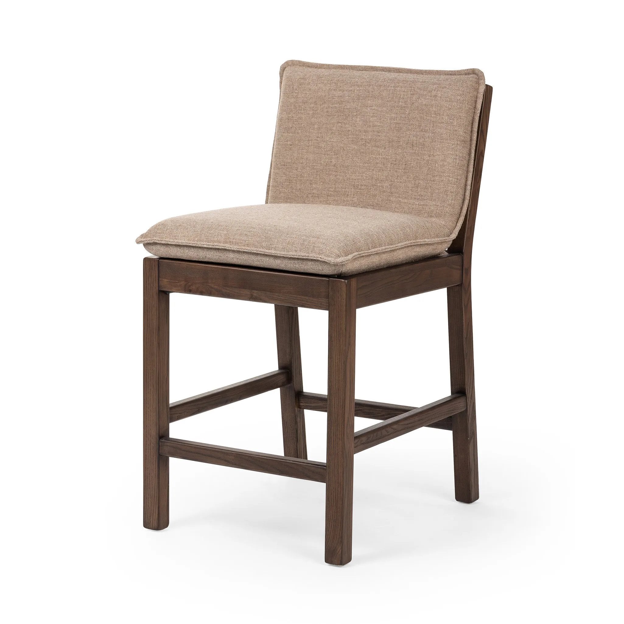 Almond-finished parawood frames cushioned seating upholstered in high-performance fabric. Perfectly sized for the counter Amethyst Home provides interior design, new home construction design consulting, vintage area rugs, and lighting in the Boston metro area.