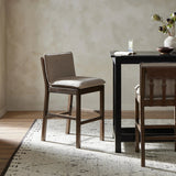 Featuring Wilmington Alcala Fawn Counter Stool by Four Hands at Amethyst Home. Almond-finished parawood frames cushioned seating upholstered in high-performance fabric. Perfectly sized for the counter.Overall Dimensions: 20.00"w x 25.50"d x 37.00"hWeight : 24.69 lbsMaterials: 70% Polyester, 20% Viscose (Rayon), 10% Flax/Linen, Solid Oak, Top Grain Leather. Amethyst Home provides interior design, new home construction design consulting, vintage area rugs, and lighting in the Washington metro area.