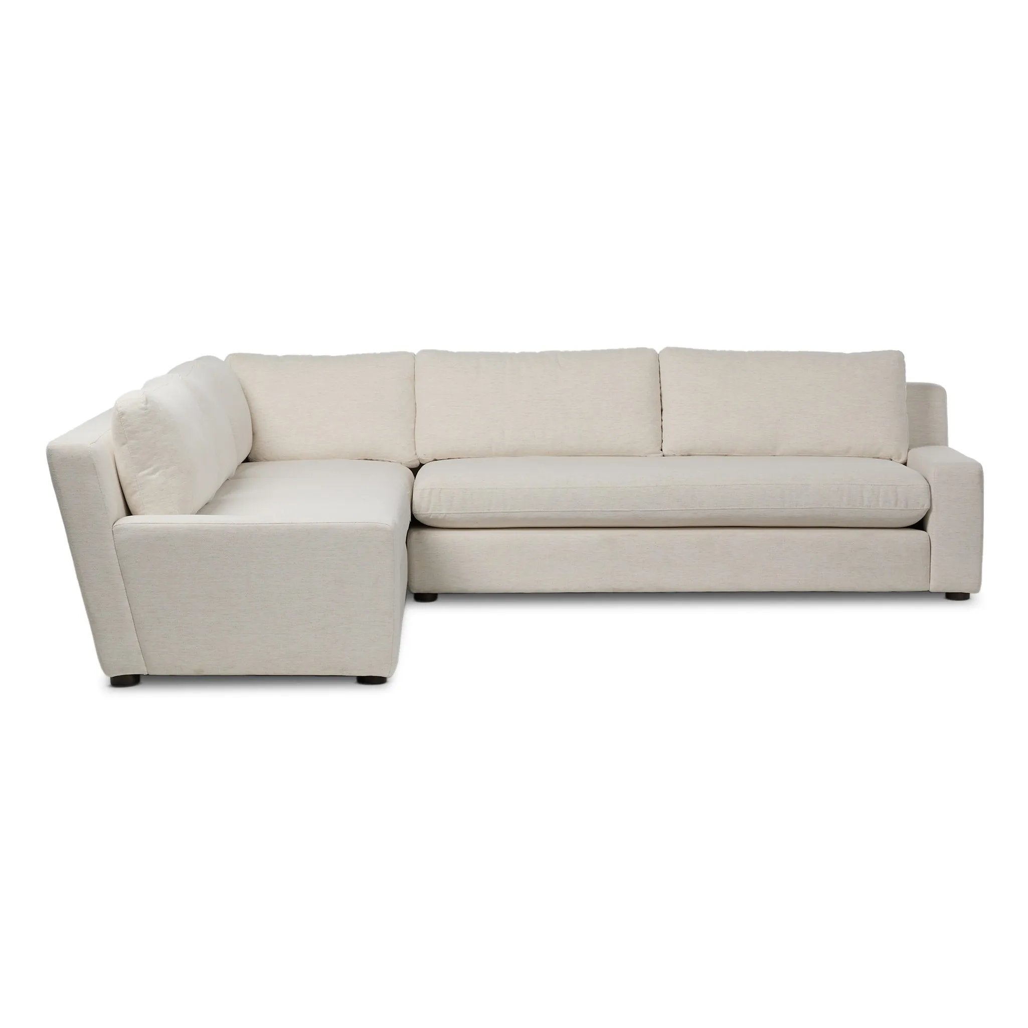Featuring Yelena Crypton Nomad Snow 3-Piece Sectional by Four Hands at Amethyst Home. Add a touch of modern sophistication to your space with the streamlined silhouette and dramatic side profile of this track arm sectional. Subtle tapering along the side adds visual interest, while the bench-style seating invites relaxation. Extra plush foam cushions and S-. Amethyst Home provides interior design, new home construction design consulting, vintage area rugs, and lighting in the Charlotte metro area.