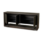 Store favorite table linens and serveware in an oak sideboard with a unique float-like appearance. A thick base doubles as bonus shelving, with inserted waterfall framing lifting up the full case. Finished in a smoked black to showcase gorgeous wood character. Amethyst Home provides interior design, new home construction design consulting, vintage area rugs, and lighting in the Monterey metro area.