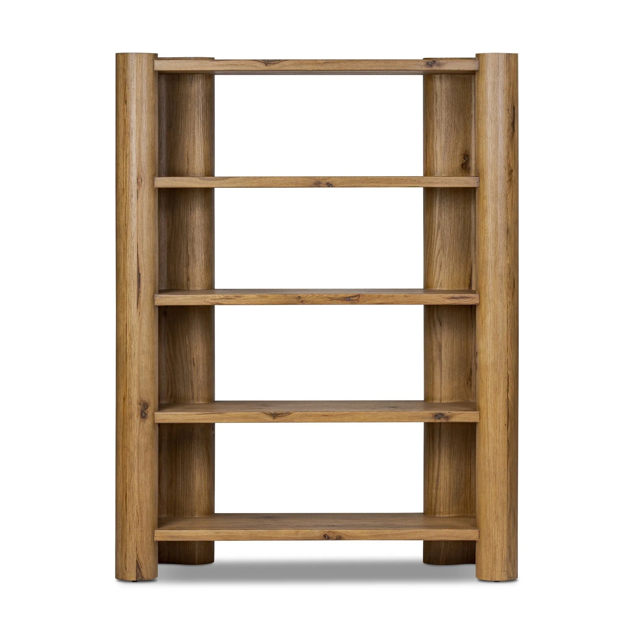 Thick, curvy and rounded sides give this bookcase its playful character inspired by soft Brutalism. Made from light, solid oak, substantial shelving provides generous space for books, photos and keepsakes Amethyst Home provides interior design, new home construction design consulting, vintage area rugs, and lighting in the Washington metro area.