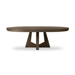 Sculptural angles define this expansive oak dining table, as angled cutouts play up a tapered base and top. Expandable design includes two leaves, easily extending from 77" to 94", for intimate gatherings and dinner parties alike Amethyst Home provides interior design, new home construction design consulting, vintage area rugs, and lighting in the Alpharetta metro area.