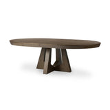 Sculptural angles define this expansive oak dining table, as angled cutouts play up a tapered base and top. Expandable design includes two leaves, easily extending from 77" to 94", for intimate gatherings and dinner parties alike Amethyst Home provides interior design, new home construction design consulting, vintage area rugs, and lighting in the Kansas City metro area.