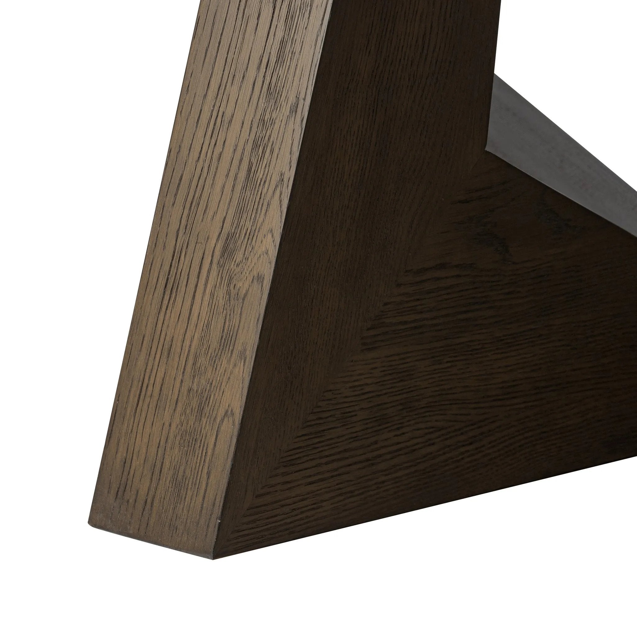 Sculptural angles define this expansive oak dining table, as angled cutouts play up a tapered base and top. Expandable design includes two leaves, easily extending from 77" to 94", for intimate gatherings and dinner parties alike Amethyst Home provides interior design, new home construction design consulting, vintage area rugs, and lighting in the Portland metro area.
