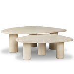 Featuring Zion Cream Marble Nesting Coffee Tables by Four Hands at Amethyst Home. Made from solid marble with visible natural veining, turned pillar-style legs complement organically shaped tabletops, perfectly sized for nesting. Option to buy tables individually or together as a two-piece set.Overall Dimensions: 48.00"w x 30.00"d x 15.00"hWeight : 386.78 . Amethyst Home provides interior design, new home construction design consulting, vintage area rugs, and lighting in the Alpharetta metro area.