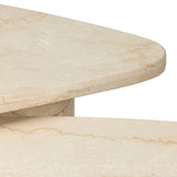 Featuring Zion Cream Marble Nesting Coffee Tables by Four Hands at Amethyst Home. Made from solid marble with visible natural veining, turned pillar-style legs complement organically shaped tabletops, perfectly sized for nesting. Option to buy tables individually or together as a two-piece set.Overall Dimensions: 48.00"w x 30.00"d x 15.00"hWeight : 386.78 lbsMa. Amethyst Home provides interior design, new home construction design consulting, vintage area rugs, and lighting in the Omaha metro area.