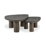 Made from solid natural oak, turned pillar-style legs complement organically shaped tabletops, perfectly sized for nesting. Option to buy tables individually or together as a two-piece set Amethyst Home provides interior design, new home construction design consulting, vintage area rugs, and lighting in the Austin metro area.
