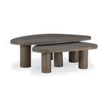 Made from solid natural oak, turned pillar-style legs complement organically shaped tabletops, perfectly sized for nesting. Option to buy tables individually or together as a two-piece set Amethyst Home provides interior design, new home construction design consulting, vintage area rugs, and lighting in the Houston metro area.