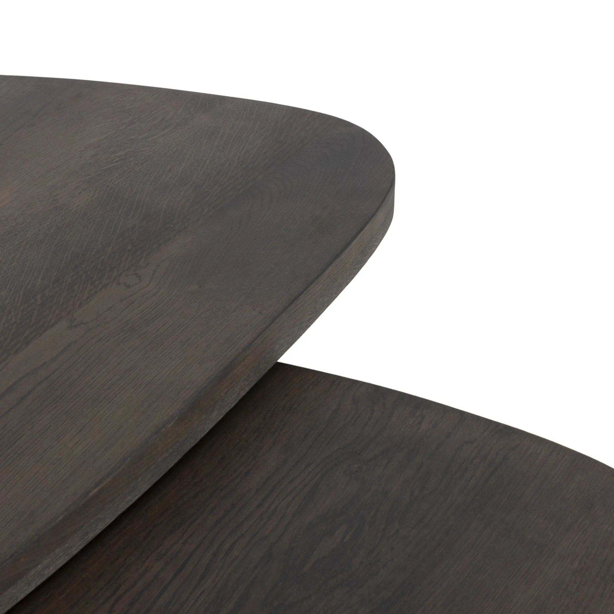 Made from solid natural oak, turned pillar-style legs complement organically shaped tabletops, perfectly sized for nesting. Option to buy tables individually or together as a two-piece set Amethyst Home provides interior design, new home construction design consulting, vintage area rugs, and lighting in the San Diego metro area.