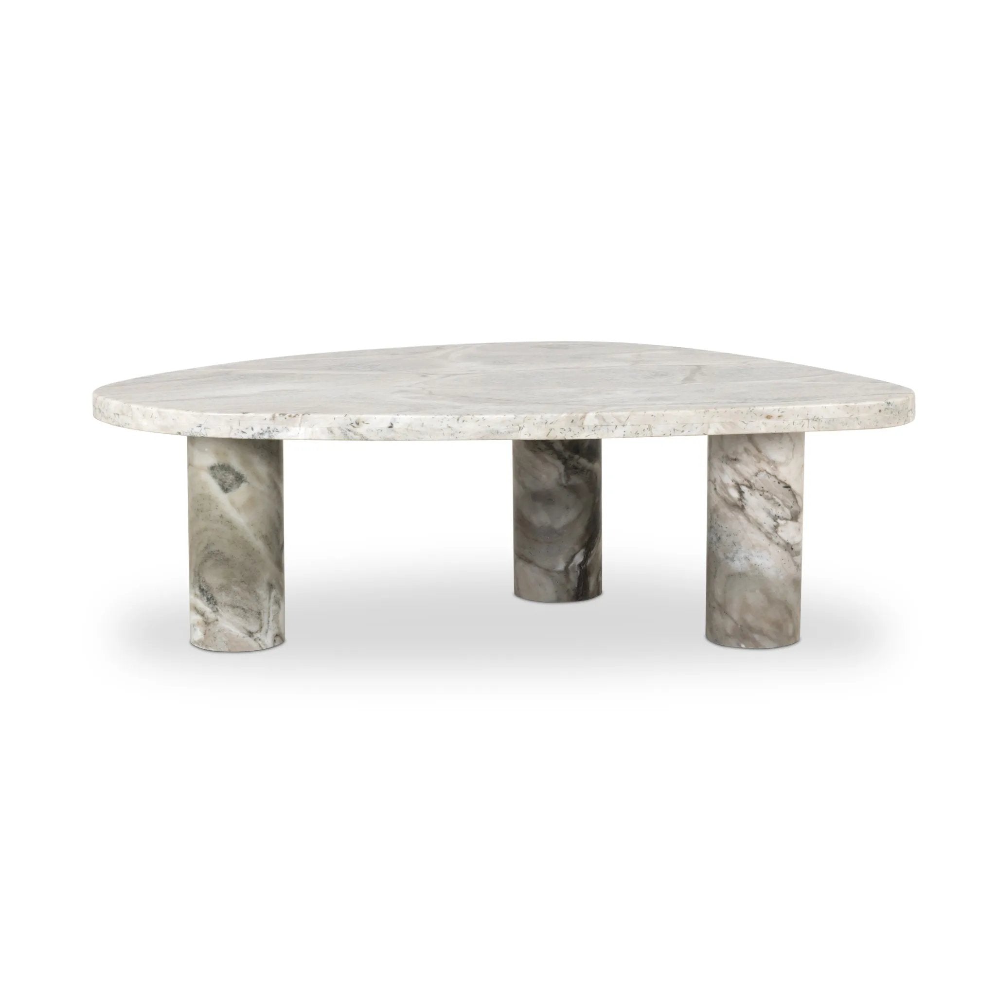 Shape and material share the spotlight in this large, tripod-style onyx coffee table. Turned, pillar legs and dramatic natural veining offer a look of movement. Option to pair with smaller matching table for a nested look Amethyst Home provides interior design, new home construction design consulting, vintage area rugs, and lighting in the Calabasas metro area.
