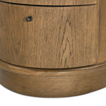 Modern with hints of heritage and Art Deco, crafted of warm, spiced oak. A flexible layering piece that can be styled just about anywhere — as a nightstand or in the entryway or hallway, its slight scale and demilune shape are great for smaller spaces, as its flat back can be styled right up against the wall. Amethyst Home provides interior design, new home construction design consulting, vintage area rugs, and lighting in the Austin metro area.