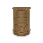 Modern with hints of heritage and Art Deco, crafted of warm, spiced oak. A flexible layering piece that can be styled just about anywhere — as a nightstand or in the entryway or hallway, its slight scale and demilune shape are great for smaller spaces, as its flat back can be styled right up against the wall. Amethyst Home provides interior design, new home construction design consulting, vintage area rugs, and lighting in the Monterey metro area.