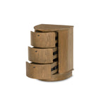 Modern with hints of heritage and Art Deco, crafted of warm, spiced oak. A flexible layering piece that can be styled just about anywhere — as a nightstand or in the entryway or hallway, its slight scale and demilune shape are great for smaller spaces, as its flat back can be styled right up against the wall. Amethyst Home provides interior design, new home construction design consulting, vintage area rugs, and lighting in the Seattle metro area.