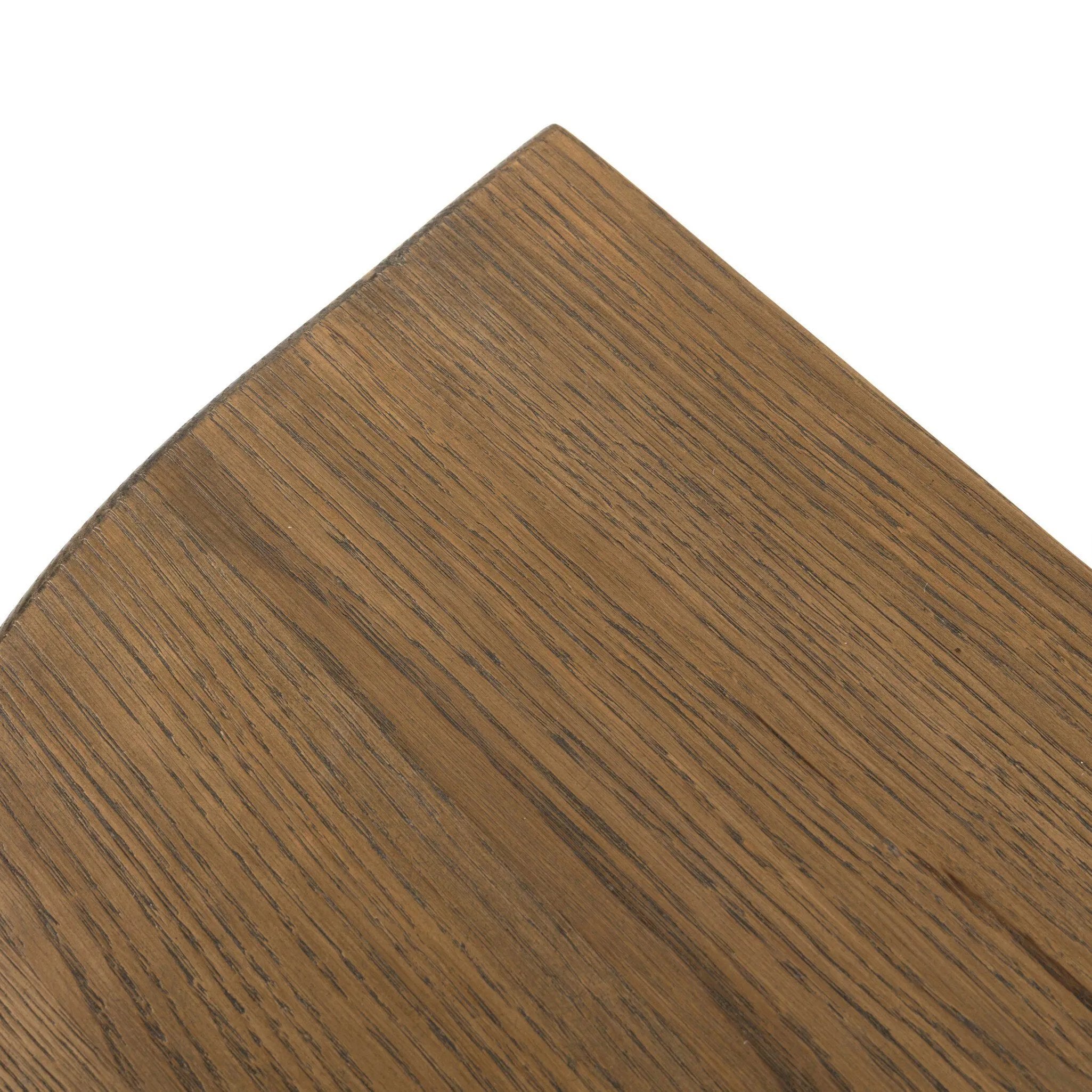 Modern with hints of heritage and Art Deco, crafted of warm, spiced oak. A flexible layering piece that can be styled just about anywhere — as a nightstand or in the entryway or hallway, its slight scale and demilune shape are great for smaller spaces, as its flat back can be styled right up against the wall. Amethyst Home provides interior design, new home construction design consulting, vintage area rugs, and lighting in the Tampa metro area.