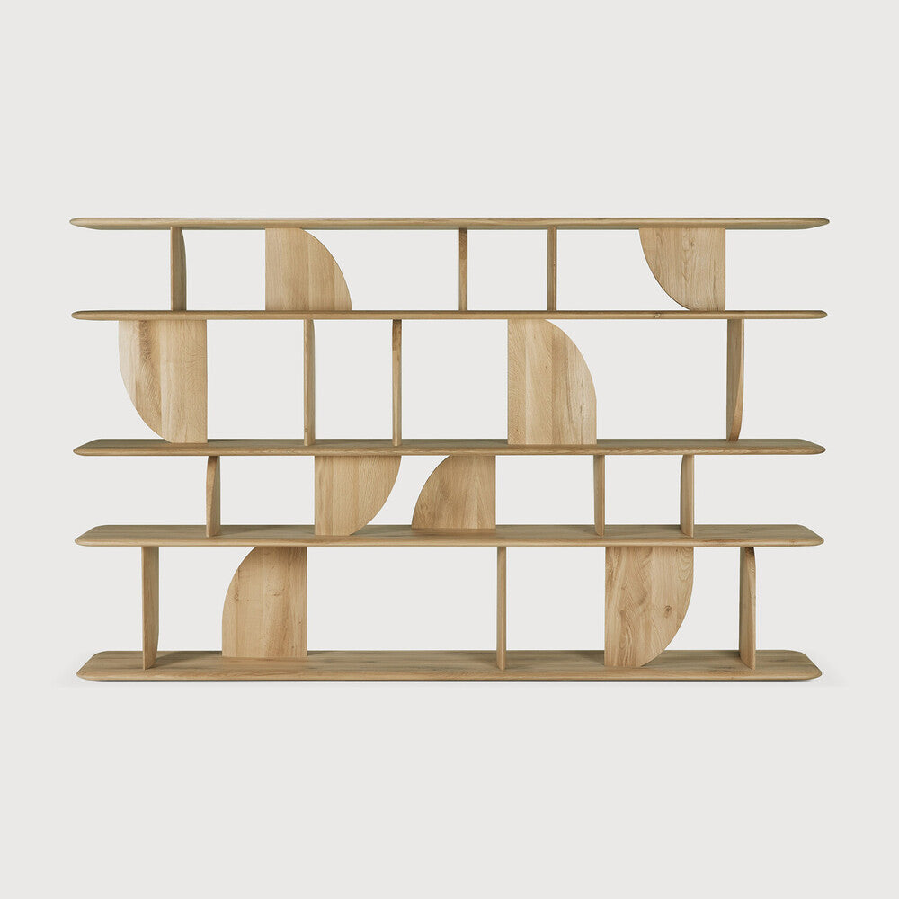 Featuring Geometric Oak Rack by Ethnicraft at Amethyst Home. In the Geometric collection, shapes intersect in unexpected ways, creating playful contrasts with light and shadow at every angle. The Geometric rack offers an eyecatching display for treasured objects and mementos.Weight : 243 lb Dimensions: 87.5 in W x 18.5 in L x 54.5 in HAdjustable Feet : NoBrushed : NoCollection :. Amethyst Home provides interior design, new construction, custom furniture, and area rugs in the Kansas City metro area