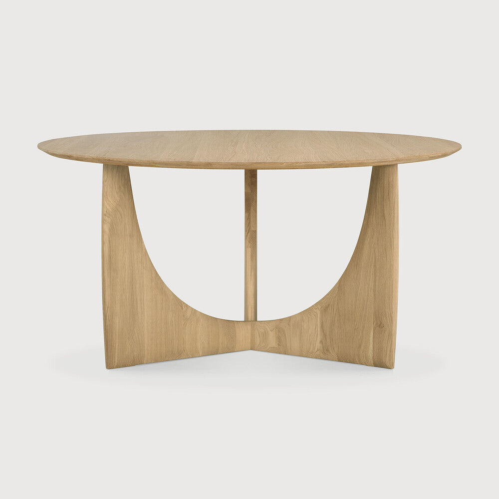 Featuring Geometric Oak Round Dining Table by Ethnicraft at Amethyst Home. In the Geometric collection, shapes intersect in unexpected ways, creating playful contrasts with light and shadow at every angle. Inspired by the bestselling side table, the round Geometric dining table makes a practical statement.Weight : 128 lbs Dimensions: 59.5" W x 59.5" L x 30" H. Amethyst Home provides interior design, new construction, custom furniture, and area rugs in the Laguna Beach metro area