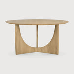 Featuring Geometric Oak Round Dining Table by Ethnicraft at Amethyst Home. In the Geometric collection, shapes intersect in unexpected ways, creating playful contrasts with light and shadow at every angle. Inspired by the bestselling side table, the round Geometric dining table makes a practical statement.Weight : 128 lbs Dimensions: 59.5" W x 59.5" L x 30" H. Amethyst Home provides interior design, new construction, custom furniture, and area rugs in the Laguna Beach metro area