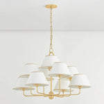 A vintage-inspired silhouette is elevated through thoughtful details in this transitional family. Arranged at varying heights, the overscale white linen tapered shades create a voluminous effect, like a sail billowing in the wind. Ivory trim provides subtle visual interest while remaining fresh and neutral. Amethyst Home provides interior design, new home construction design consulting, vintage area rugs, and lighting in the Houston metro area.