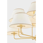 A vintage-inspired silhouette is elevated through thoughtful details in this transitional family. Arranged at varying heights, the overscale white linen tapered shades create a voluminous effect, like a sail billowing in the wind. Ivory trim provides subtle visual interest while remaining fresh and neutral. Amethyst Home provides interior design, new home construction design consulting, vintage area rugs, and lighting in the Newport Beach metro area.
