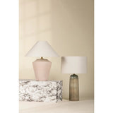 Inspired by raw beauty of the desert, this whitewashed terracotta table lamp is calm and refreshing. The textural body contrasts beautifully with the angular tapered white linen shade. An Aged Brass frame provides a surprising metallic finish. Part of THELIFESTYLEDCO® collection. Amethyst Home provides interior design, new home construction design consulting, vintage area rugs, and lighting in the Winter Garden metro area.