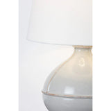 Inspired by rustic pottery, this table lamp's beautifully shaped base is crafted of pale sage ceramic giving it an earthy pale green tone. The off white linen shade pairs naturally and casts a soft glow. Raised seamlines and a reactive glaze that allows hints of the natural ceramic to peek through, give the fixture a hand-thrown, crafted feel. Amethyst Home provides interior design, new home construction design consulting, vintage area rugs, and lighting in the Miami metro area.