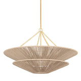 Two tiers of abaca rope give this chandelier a vibe that is both refined and organic. The open and airy design and soft Vintage Gold Leaf metalwork make the large scale feel lighter while still making a bold statement. Tropea is sure to bring a warm, natural feeling to any interior Amethyst Home provides interior design, new home construction design consulting, vintage area rugs, and lighting in the Laguna Beach metro area.