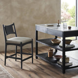Featuring Haddon Antwerp Natural Counter Stool by Four Hands at Amethyst Home. A curved back wrapped and textural woven paper cord take this everyday counter stool to new heights. Black-finished parawood frames a linen-blend seat for a clean look with contrast.Overall Dimensions: 19.75"w x 23.25"d x 39.25"hWeight : 19.51 lbsMaterials : 39% Linen, 35% Cotton, 26% Polyester, Solid Nett. Amethyst Home provides interior design, new construction, custom furniture, and area rugs in the Boston metro area
