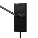 Featuring Hassell Jet Black Sconce by Four Hands at Amethyst Home. A flax linen shade with subtle flecking pairs with a sleek black metal body and dark walnut handle. Dual points of articulation including a horizontal arm rotation and vertical shade adjustment ensure precise light positioning. The plug-in design features a cord-concealing pipe and wall-mounted backplates for a ref. Amethyst Home provides interior design, new construction, custom furniture, and area rugs in the Nashville metro area